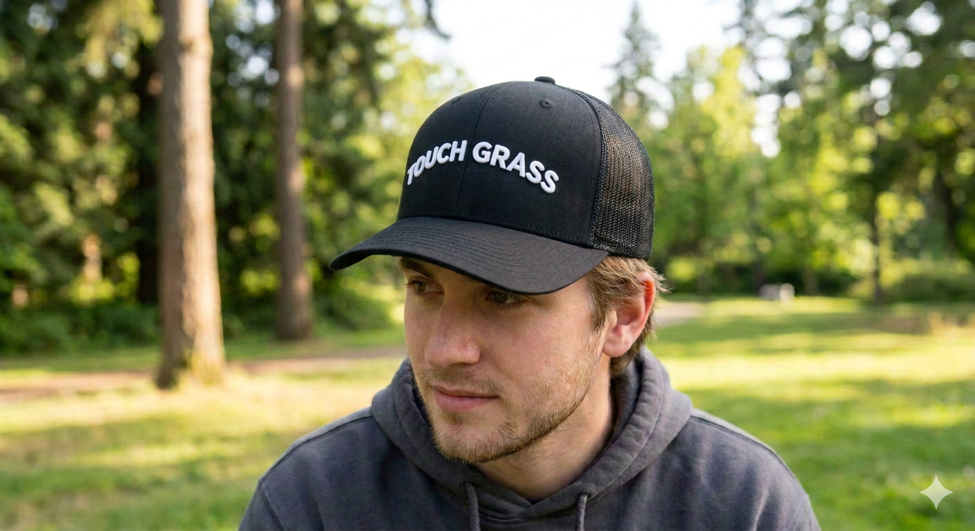 Puff Embroidered Hat-Touch Grass